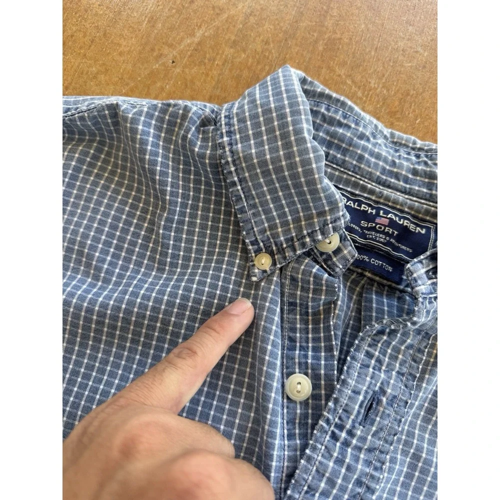 VTG 90s Polo Sport Plaid Checkered Cotton Skater Surfer Button Down Shirt XL